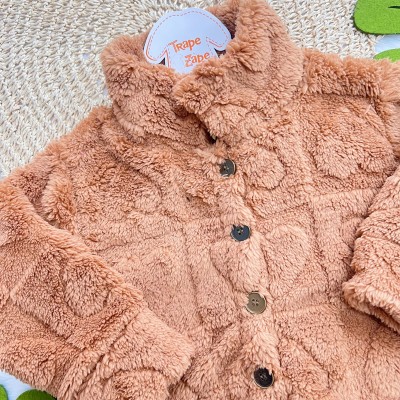 Casaco Avulso de Pelinho Corações - Caramelo